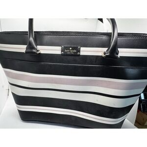 WOMENS large Kate Spade Black Pink White Striped Tote Purse Bag EUC PT4